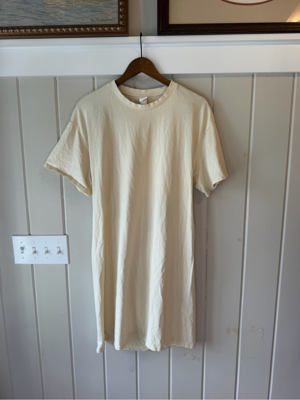 H&M Cream Short-Sleeve T-Shirt Dress w/ Back Cutout, Size Large